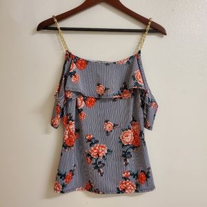 Floral Stripe Cold Shoulder Summer Shirt